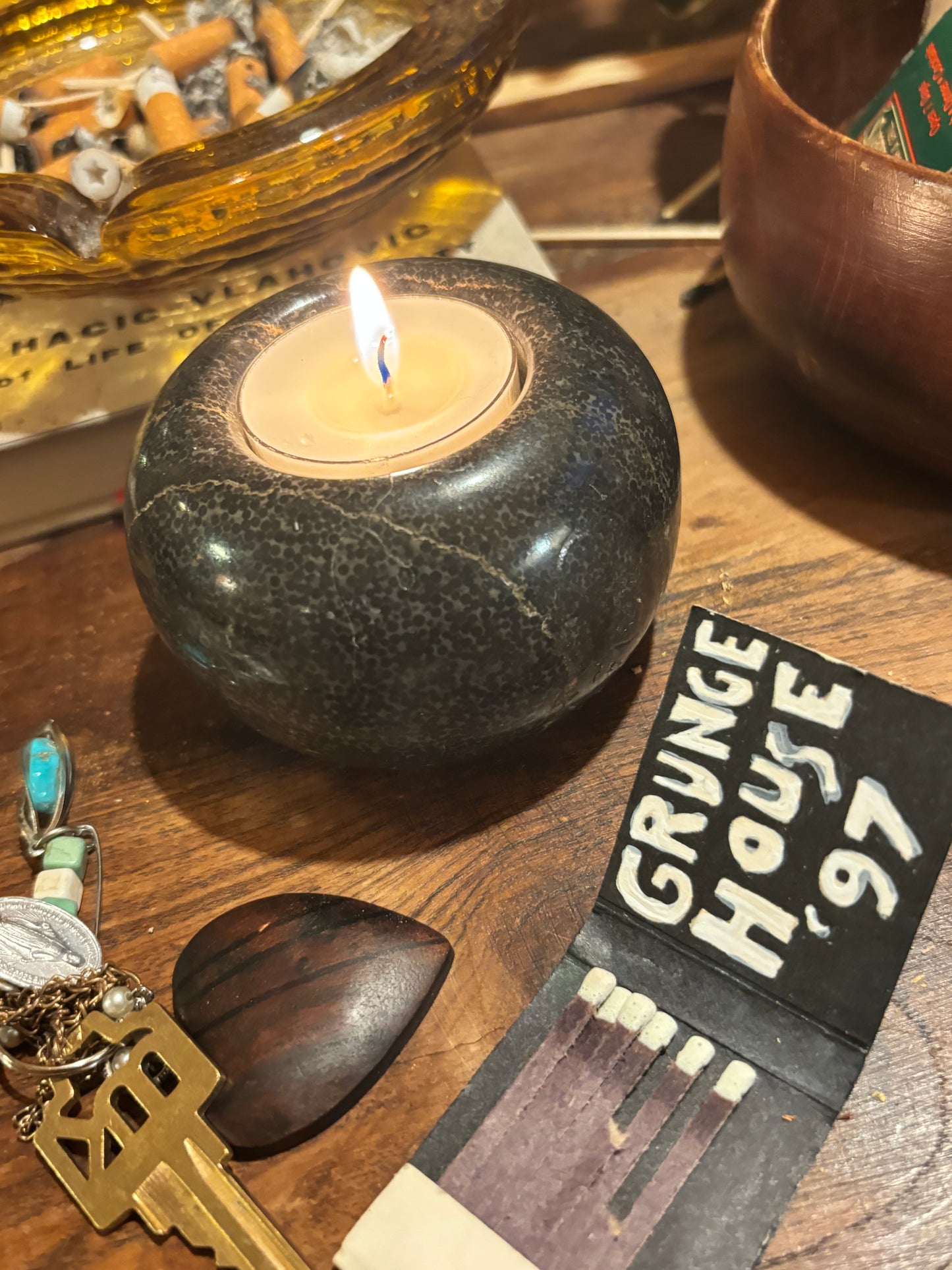 Black Marble Vintage Votive Holder