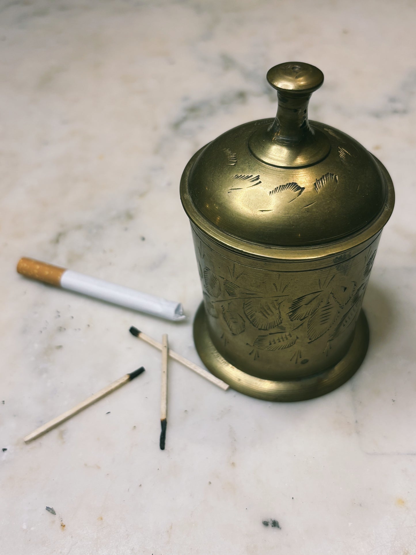 Etched in Brass Cigarette Canister